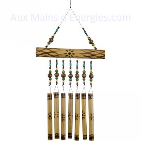 BAMBOO CHIME - SINGLE ROW BURNT FIRE AND COLORED BEADS.